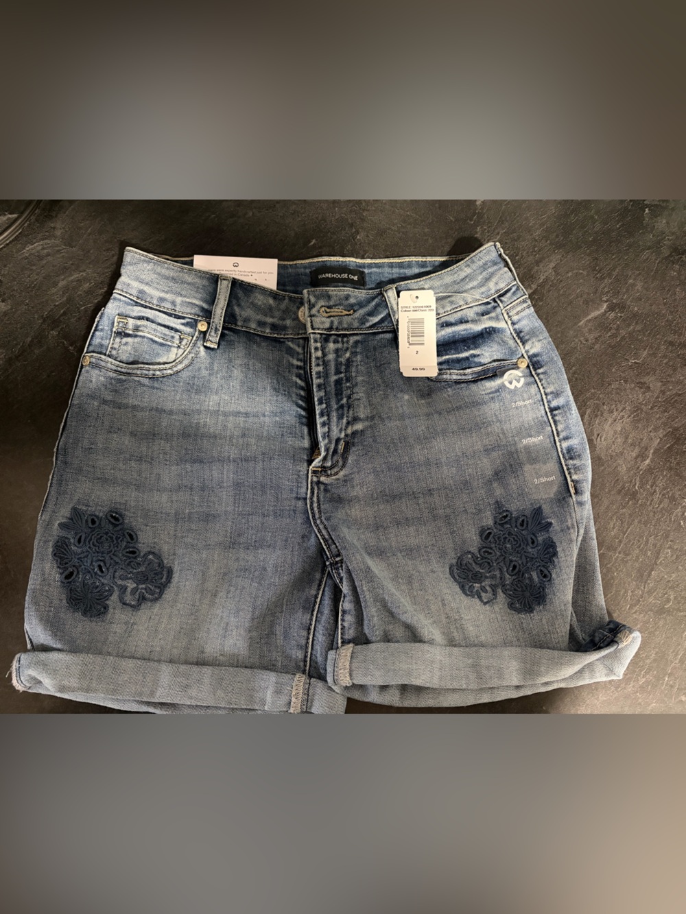 Women’s Blue Denim Jean Shorts with Embroidered Detail